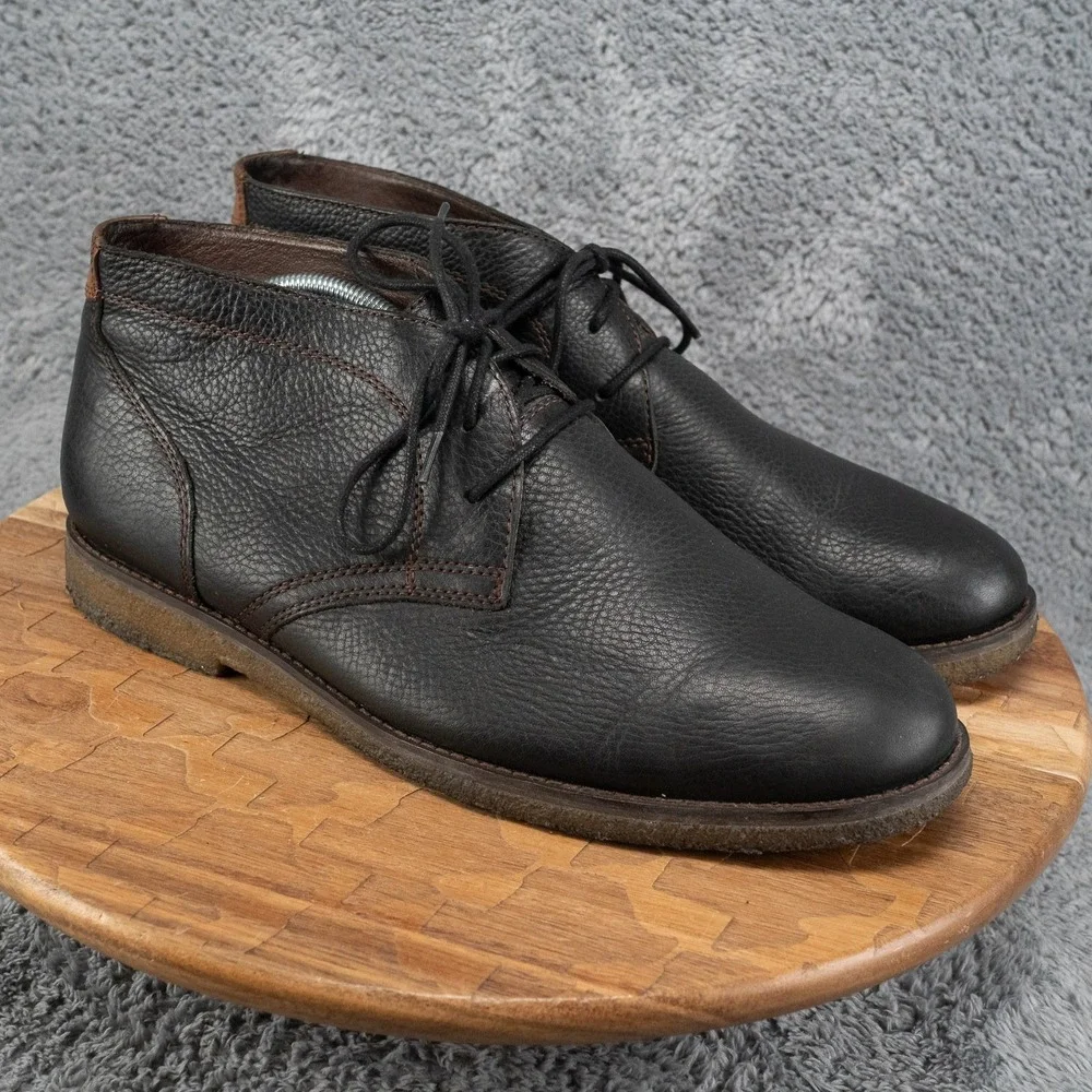 Johnston & Murphy Men's Black Pebbled Leather Crepe Sole Chukka Boots Size 11.5